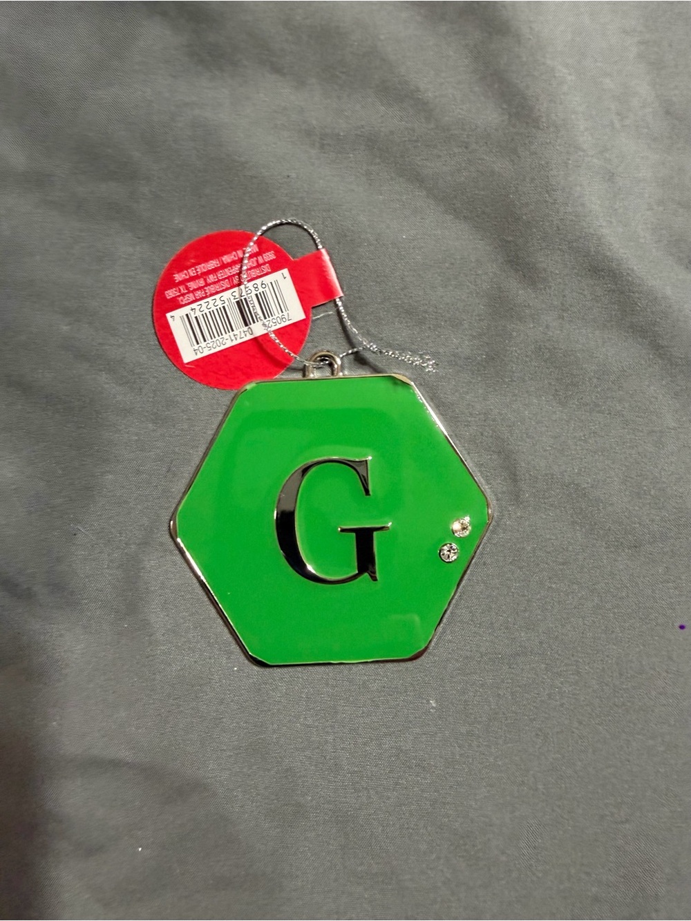 Target Green Hexagon 'G' Phone Charm with Silver Trim and Rhinestones